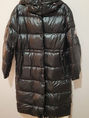 Moncler Black Long Puffer Coat with Hood